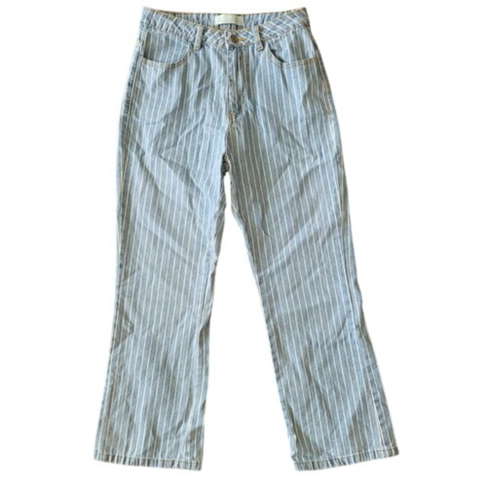 Stella Laguna Beach‎ Sz S Blue & White Striped High Rise Straight Leg Jeans